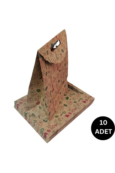 roco paper Новорічна крафтова подарункова сумка - 10 штук, 25x32x12 см, з руч...