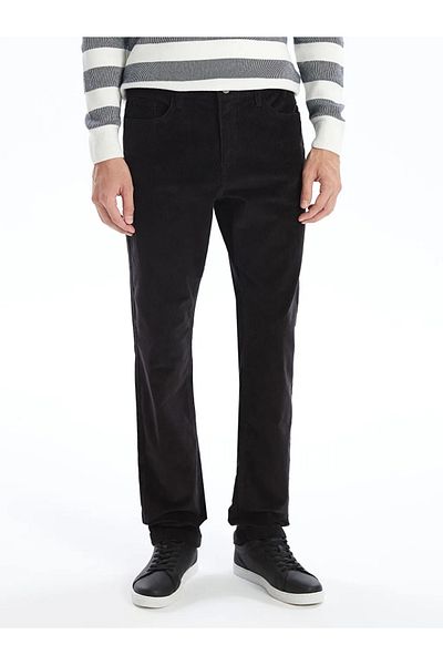 LC Waikiki Μαύρο ανδρικό παντελόνι Chino Standard Fit Velvet