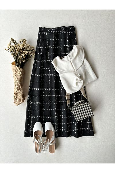 KÜÇÜĞÜM BUTİK Fusta lungă din tweed negru