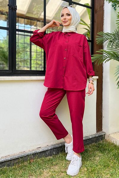Bestenur Red Shirt and Trousers Set - 1057