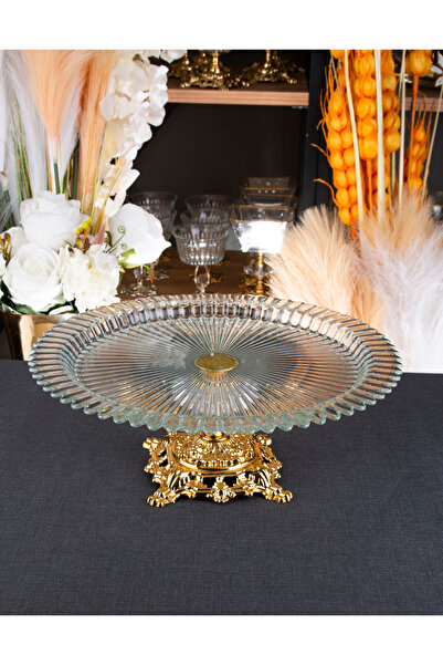 ARGKRİSTAL Shine Model Cake Service Presentation Plate with Metal Legs 34X13 cm