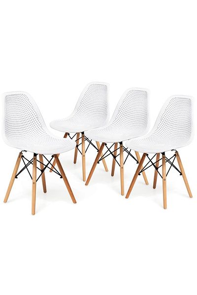 Taimi 4-Pieces Set Wooden Chairs with Mesh Plastic Seat White 70x40x40 cm Each