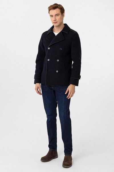 SÜVARİ Ανδρικό παλτό Süvari Slim Fit Διπλό Στρατό Navy Blue Stretchy Wool Fabric