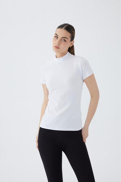 Almila Tricou cu mânecă scurtă pentru femei, cu gât roscat, 2046 de bumbac, elastic