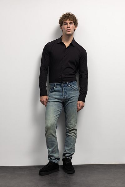 GIESTO Μαύρο Πουκάμισο Ποπλίνα - Basic Slim Fit