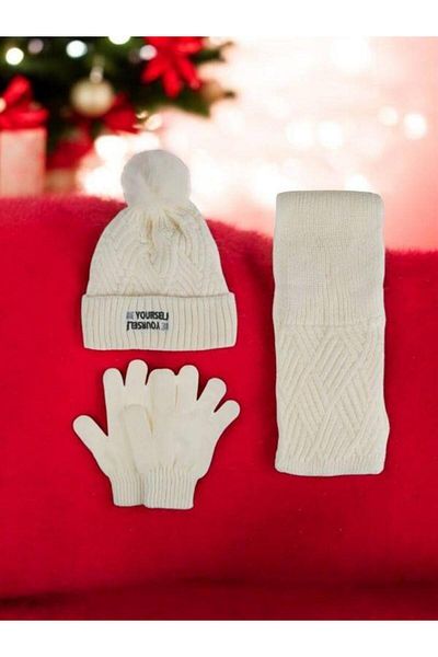 Zekids 9-15 Years Old Girls Be Yourself Written Pilling Proof Fleece Scarf Beanie Gloves Set