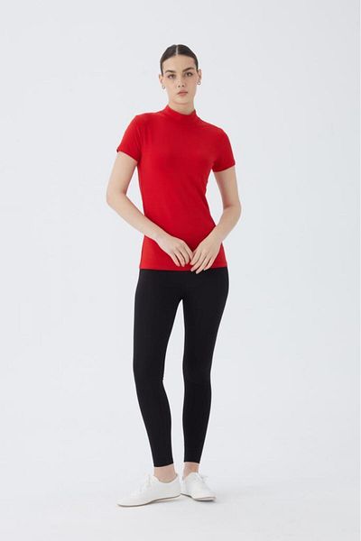 Almila Tricou cu mânecă scurtă pentru femei, cu gât roscat, 2046 de bumbac, elastic