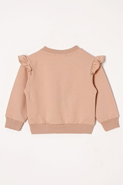 zepkids Crew Neck Long Sleeve Floral Embroidery Printed Mink Color Girl's Double Suit