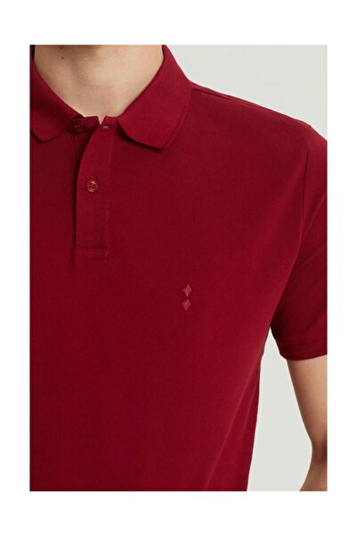 SÜVARİ Süvari 100% Cotton Slim Fit Polo Neck Claret Red Men's T-Shirt