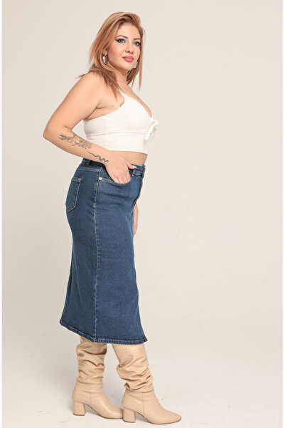 XBELLA DENİM Fusta Mashallah Blue Lycra Mărime mare sub genunchi