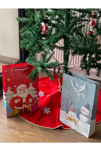 TİFOYS New Year's Patterned Shiny Cardboard Gift Pack - Bag Sachet Set of 2