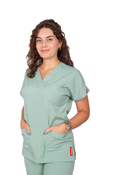 BAYRAK MEDİKAL Mint Yeşili Soft Lüks Likralı Tek Üst Doktor Hemşire Üniforma