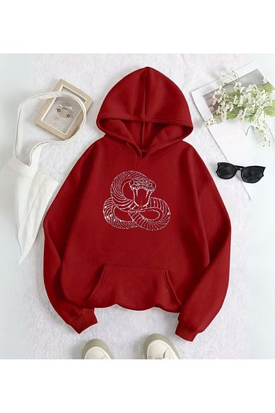 Touz Moda Snake Web Stonework Detail Printed Hooded Sweatshirt