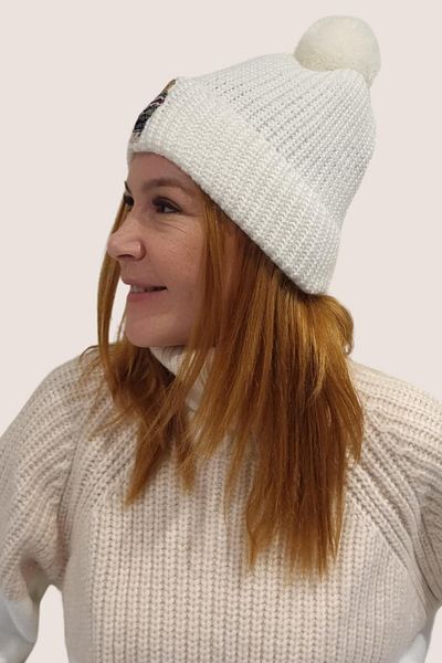 Moda Amore Зимна барета с фигурка на плюшено мече, първо качество, цвят екрю - 888