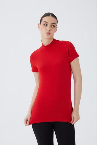 Almila Tricou cu mânecă scurtă pentru femei, cu gât roscat, 2046 de bumbac, elastic