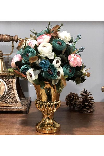 Nettenevime Blue Cream Erengüller - Artificial Flower Arrangement, Antique Glass Vase