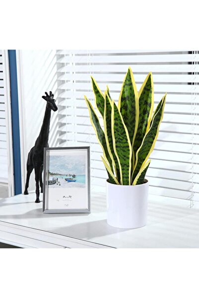 Nettenevime Yapay Çiçek Saksılı Yeşil Kılıç Çiçeği Dal 68cm Salon Çiçeği Beyaz Seramik Saksılı Yapay Bitki