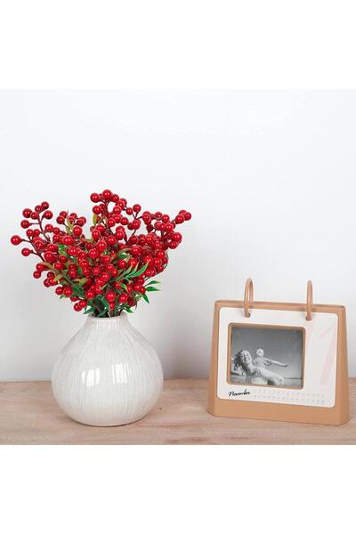 Nettenevime Yapay Çiçek Kokina 3 Dal Lı Demet 20*15cm Yılbaşı Çiçeği Red Berry