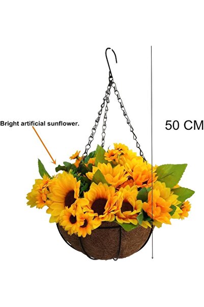 Nettenevime Artificial Flower Pendulum Basket Sunflower Flower Basket Yellow