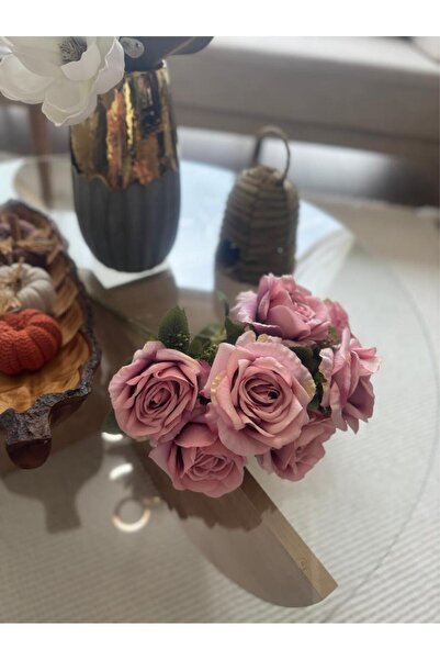 Nettenevime Yapay Çiçek 7li Gül Demeti 40*30cm 1.Kalite Büyükboy GÜLKURUSU PEMBE