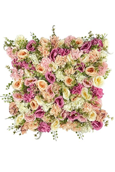 Nettenevime Yapay Çiçek Dekoratif Gül Paneli Pembe Pudra Renkleri Dik Duvar Kaplama Gül Duvarı 55x55