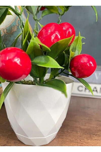 Nettenevime Artificial Flower White Potted Cherry Bunch Red Ball Flower 20cm
