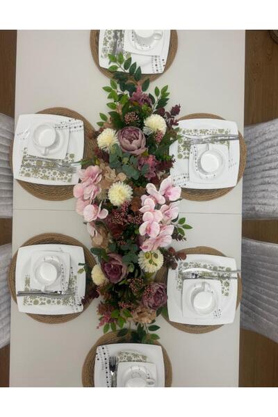 Nettenevime Yapay Çiçek Yemek Masası Çiçeği Pembe Şakayık Orkide Okaliptus Yapay Masa Çiçeği