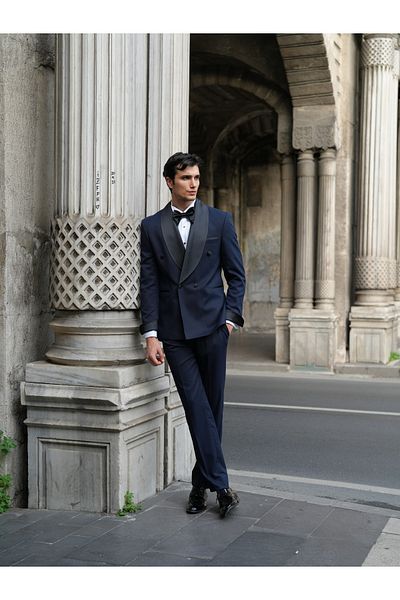 LONATOLİA Men's Italian Style Slim Fit Double Breasted Jacket and Pants Set - Groomsuit Cuff Sleeves, Shawl Collar