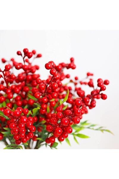 Nettenevime Yapay Çiçek Kokina 3 Dal Lı Demet 20*15cm Yılbaşı Çiçeği Red Berry