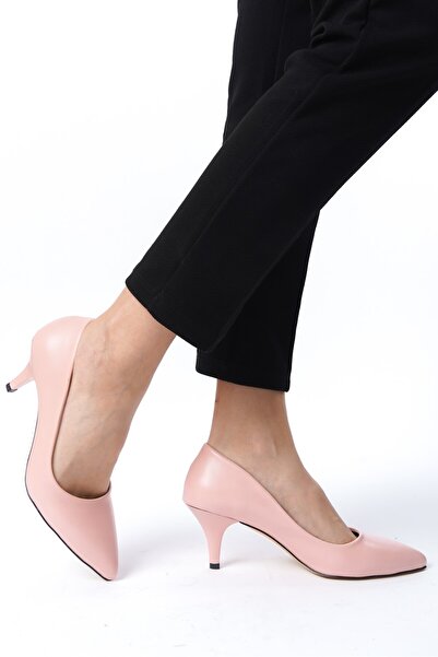 Ayakkabı Podyumum " STİLETTO " Pembe Cilt 5 cm İnce Ökçe Sivri Burun Kapalı Yeni Sezon