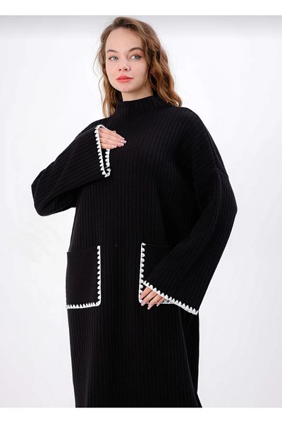 EsSo butik Women's Spanish Sleeve Shepherd Stitching Knitwear Dress Wide Fit Standard Size