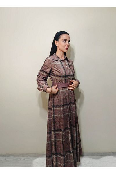 Butik merrline καρό σουέτ υφασμάτινο φόρεμα