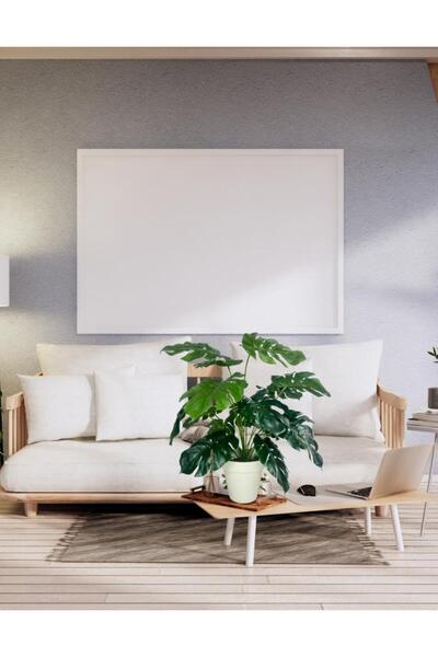 Nettenevime Yapay Çiçek Monstera Salon Çiçeği 50cm Beyaz Saksılı Yapay Bitki