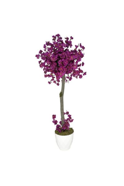 Nettenevime Yapay Ağaç Mor Bahar Dalı Japon Kiraz Çiçeği Beyaz Saksılı 90cm