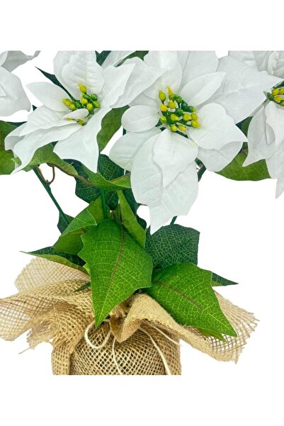 Nettenevime Yapay Çiçek Atatürk Çiçeği Keten Saksılı Yapay Bitki Salon Çiçeği BEYAZ