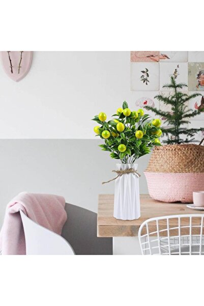 Nettenevime Set of 3 Artificial Lemon Bunch Artificial Flower 30*20cm with Green Leaves