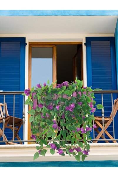 Nettenevime Yapay Çiçek Mor Begonvil li Mor Çit Balkon Saksısı 55*35cm 70cm Sarkar