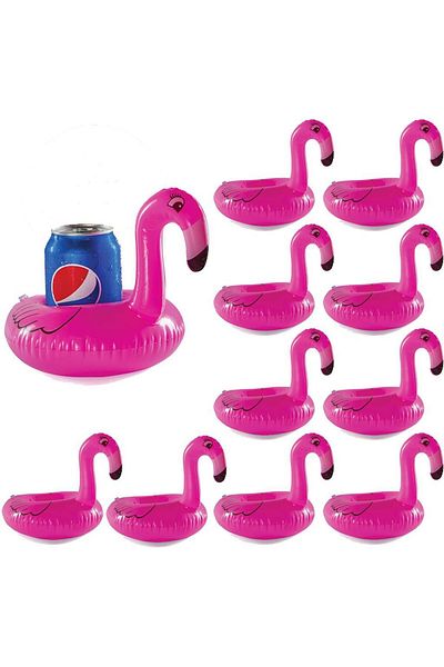 Nettenevime Pink Flamingo Patterned Set of 10 Inflatable Cups and Ring Drink Holders