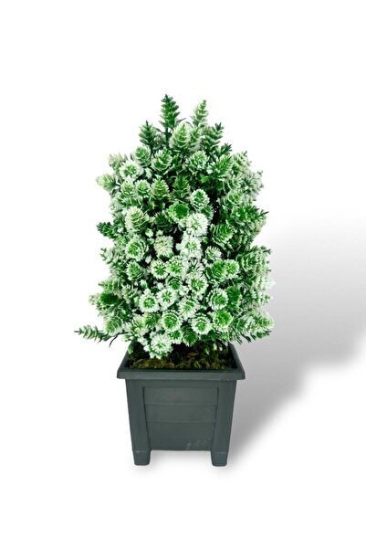 Nettenevime زهرة اصطناعية شجرة بونساي الأبيض مخروط نموذج ديكور شجرة اصطناعية بونساي 30*15 سنتيمتر في وعاء مربع أسود