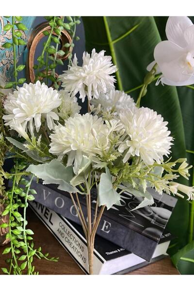Nettenevime Yapay Çiçek Krizantem Kartopu Beyaz Cipsolu 7dallı Demet