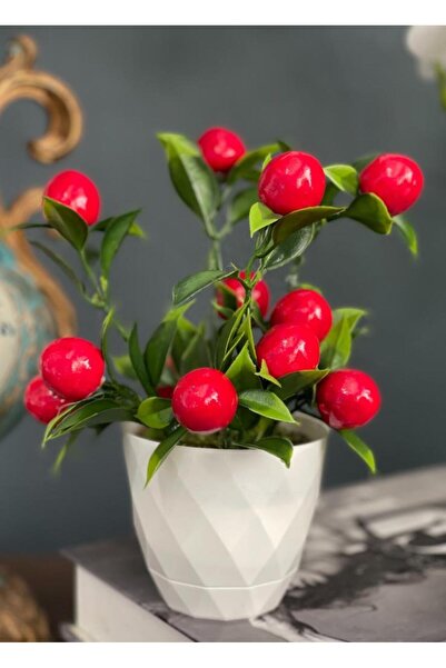 Nettenevime Artificial Flower White Potted Cherry Bunch Red Ball Flower 20cm