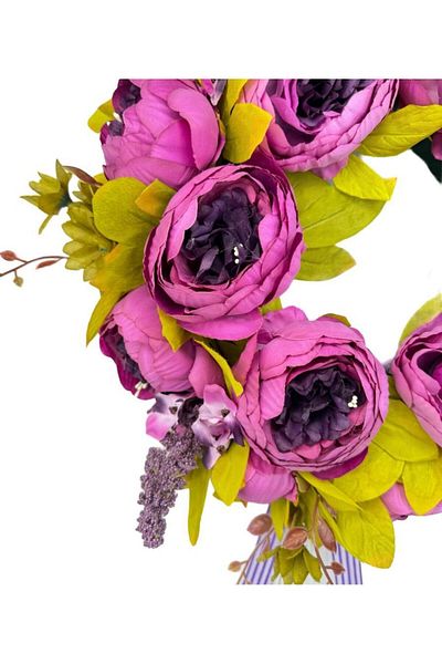 Nettenevime زينة باب زهرة اصطناعية أرجوانية الفاوانيا مرسيليا إكليل باب عيد الميلاد مع الورود