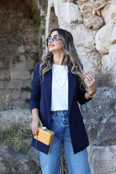 bytugcekaya Blazer albastru cu un singur nasture