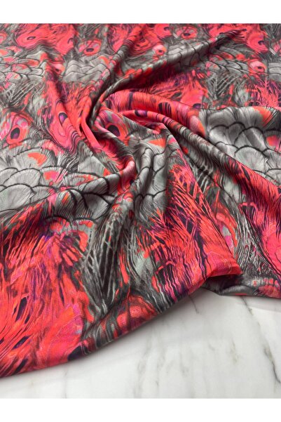 ipekkumaş Model de pene de păun roșu Rochie Cămașă Tivil Tesatura din satin P...