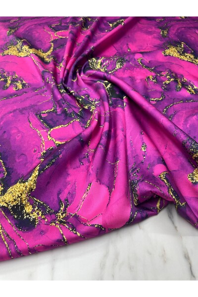 ipekkumaş قميص فوشيا بنمط رخامي من قماش تيفي ساتان يباع بالقطعة 1 قطعة 1 متر