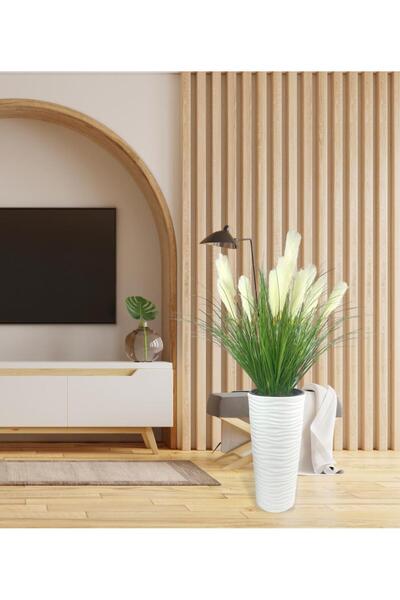 Nettenevime Yapay Çiçek Panpas Püskül Salon Bitkisi Beyaz Uzun Kumsal Vazoda 128*60cm