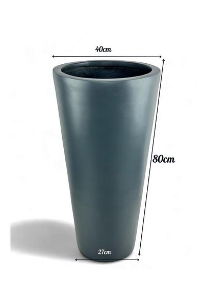 Nettenevime Anthracite Fiberglass Flower Pot - 80*40*27cm Cylinder Conical Vase Decorative