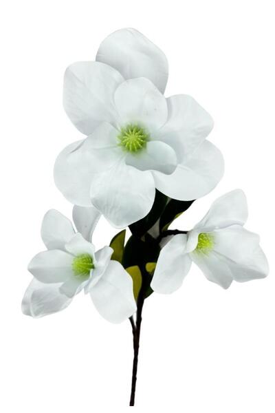 Nettenevime Yapay Çiçek Süt Beyaz Manolya Islak Doku 3 Kafalı Uzun Dal Çiçek Flowers 95cm