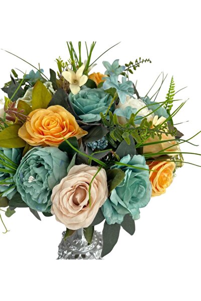 Nettenevime Yapay Çiçek Ve Latex Aranjmanı Metal Gümüş Renk Vazolu Masa Üstü Çiçeği Arajman