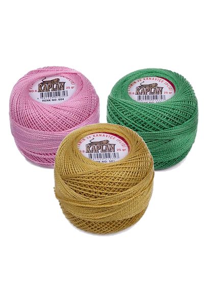 Rasanet 3 Pieces of Tiger Etamine and Cross Stitch Thread No. 8 Code/Color: 604 - 110 - 581 - Ryl